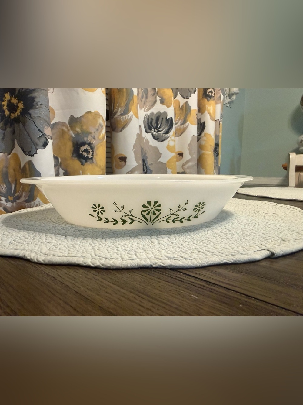 Vintage Glasbake Milk Glass Bakeware Green Daisy Design